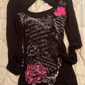 Buckle Black and Pink Floral Long Sleeve Top